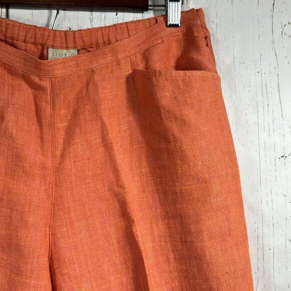 Olsen Sport 100% Linen Embroidered Crop Pants Orange Size 10 Boho Coastal Resort - Picture 4 of 16